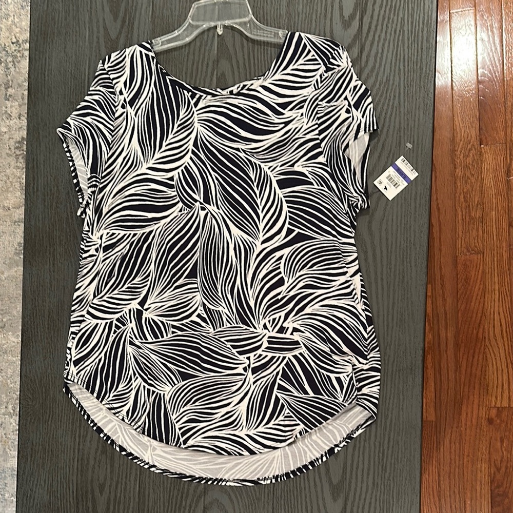 Blue & White Leaf Print Women's Top - New